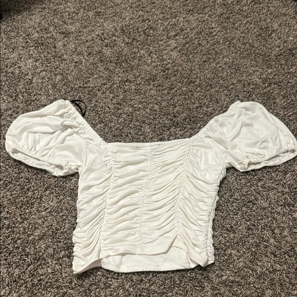 Forever 21 White Square Neck Puff Sleeve Crop Blouse - Picture 3 of 3